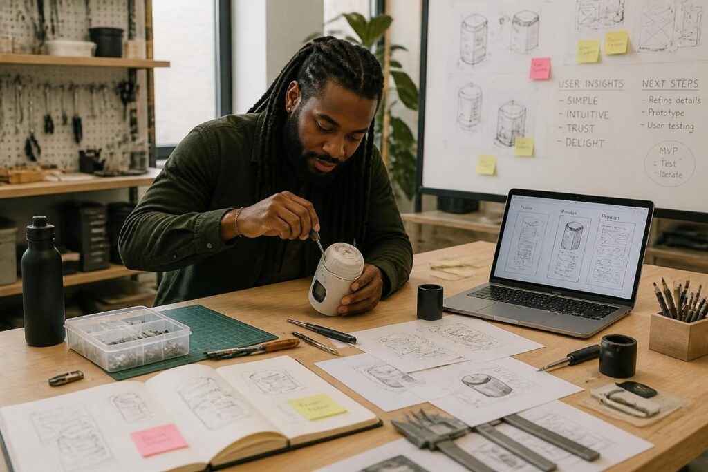 Designer building a prototype for product testing