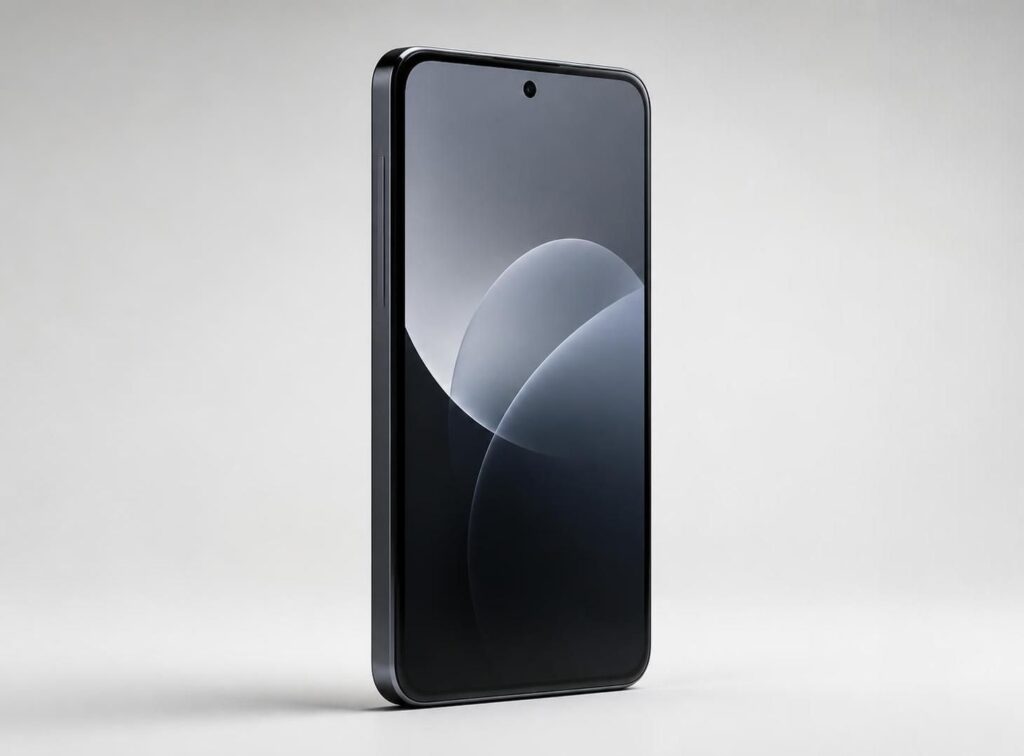 Affordable 3D rendering of a smartphone prototype concept on a neutral background
