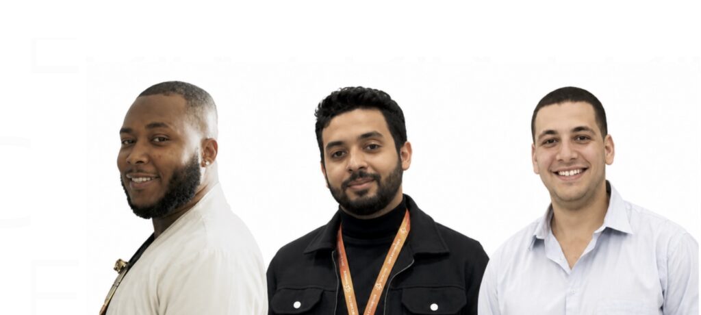 Three members of Edin’s team standing side by side against a white background.