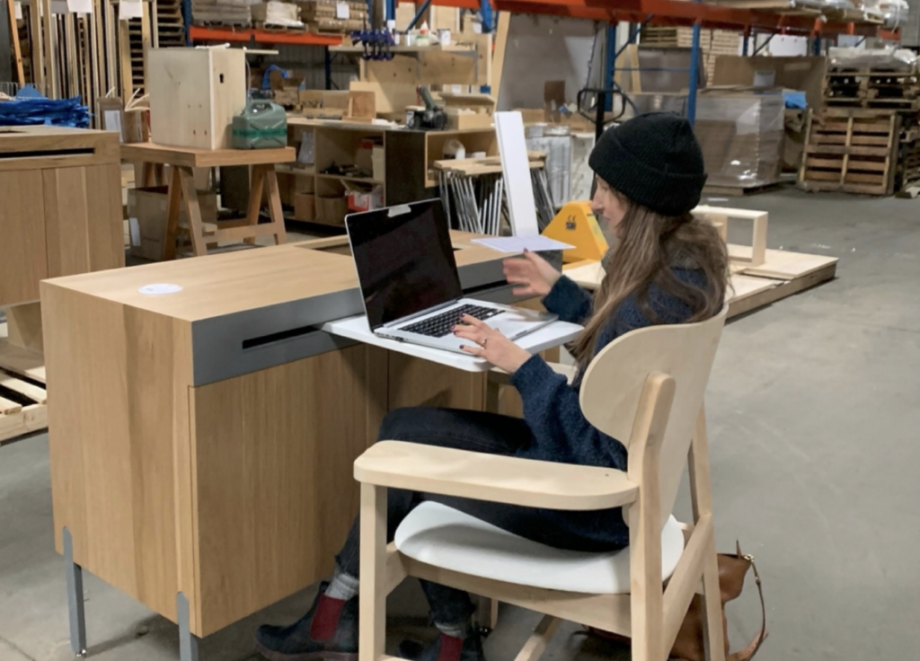 Finished Furniture manufactured women sitting in the product